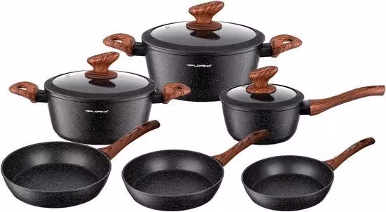 Set di Pannini in Alluminio con Smalto Antiscivolo - Adatto per Cottura a Induzione - 9 pezzi