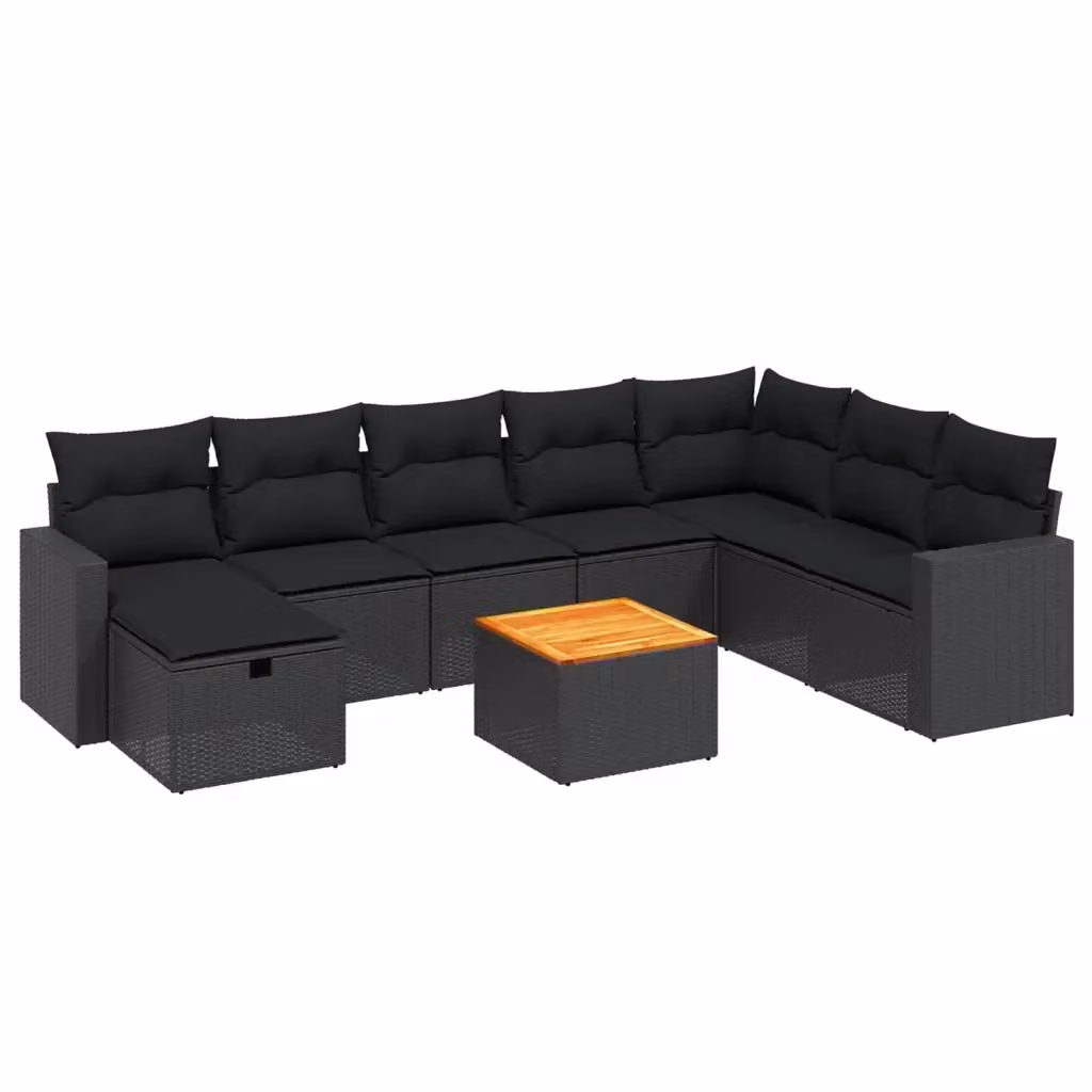Set Divani da Giardino vidaXL 9 Pezzi con Cuscini Neri e Tavolino, Design Moderno a L con Struttura in Acciaio e Polyrattan Resistente ai Raggi UV – 2