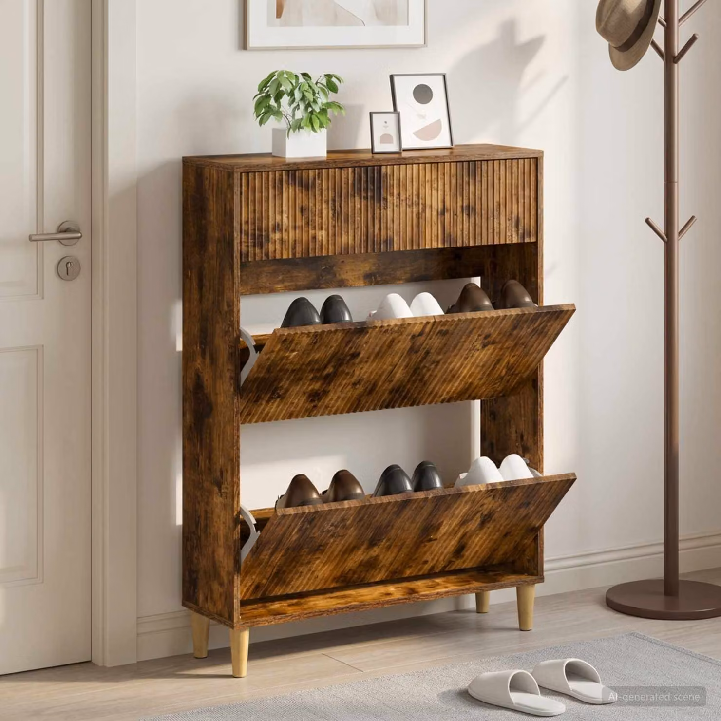 Mobile porta scarpe ARNHEM vidaXL in legno marrone L: 78 cm, P: 24 cm, H: 103 cm