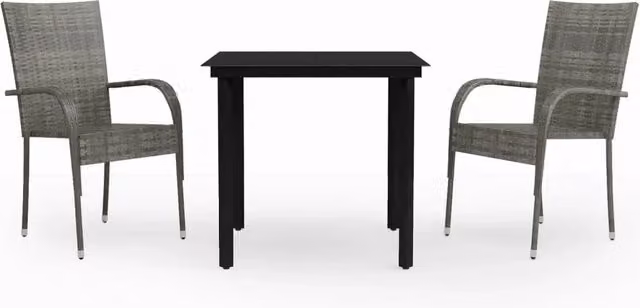 Set da Pranzo per Giardino 7 pz | Set Salotto da Giardino con Cuscini Grigio e Nero