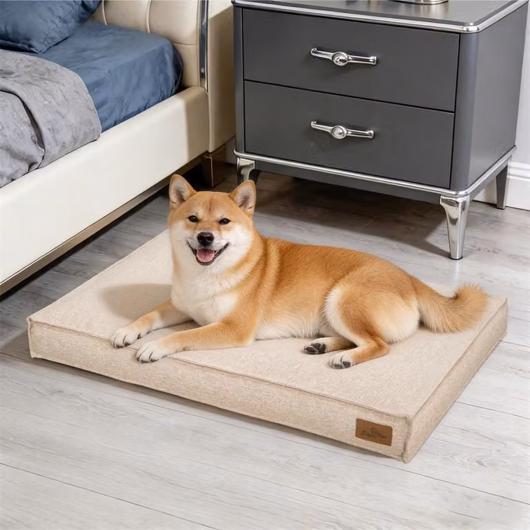 WISFOR Lettino per cani Divano per cani Cuscino per cani Antiscivolo, rivestimento sfoderabile e lavabile L: 88,5 x 59,5 x 10 cm, kaki