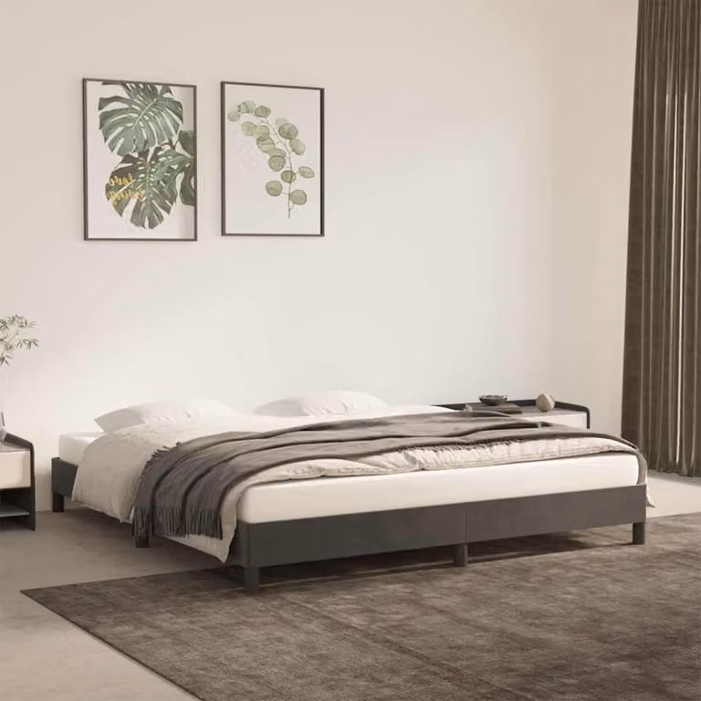 vidaXL Giroletto in Velluto Grigio con Doghe in Legno L/P/H: 180 x 200 x 203 cm