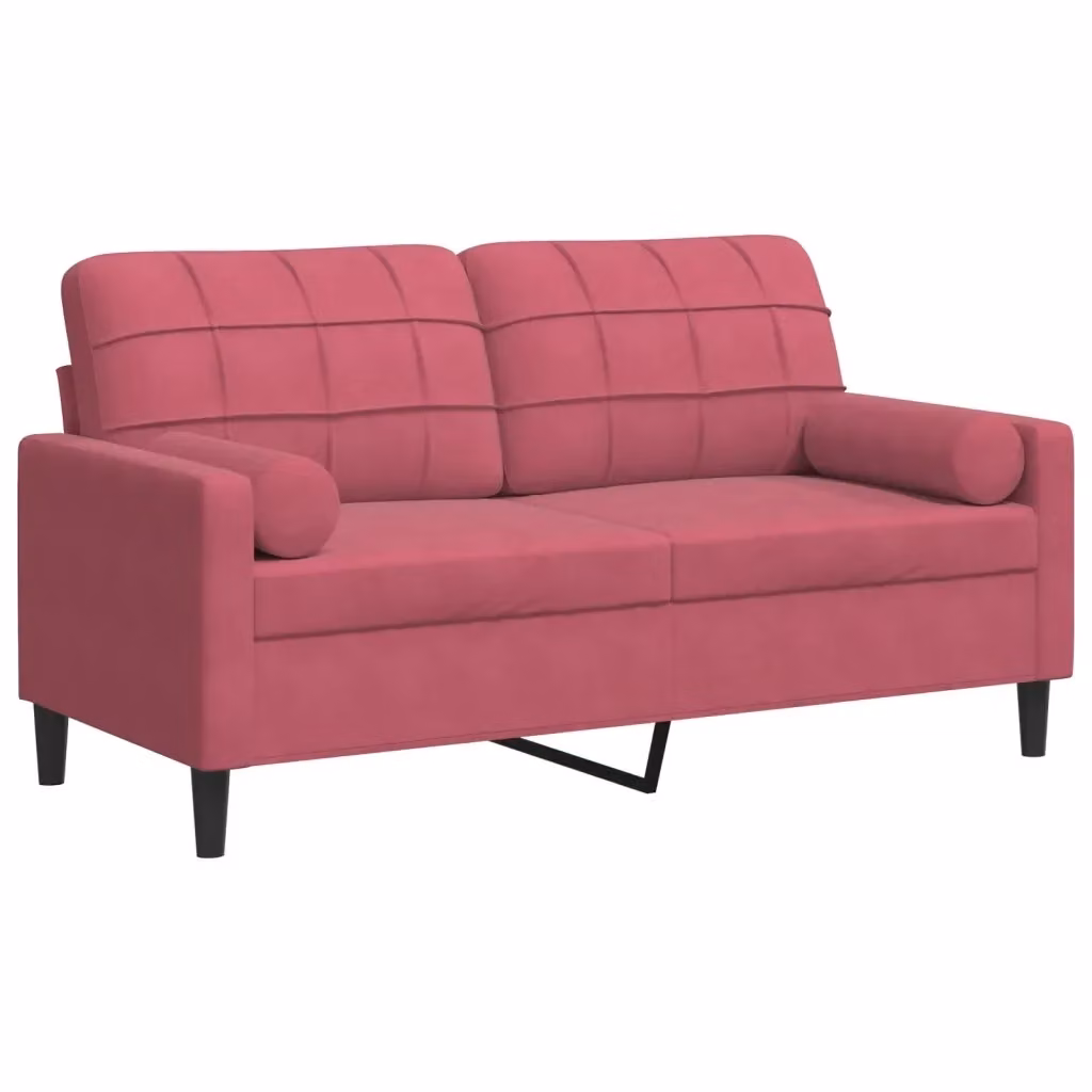 vidaXL Divano a 2 Posti Moderno in Velluto Rosso con Cuscini e Coperture Rimovibili – 2