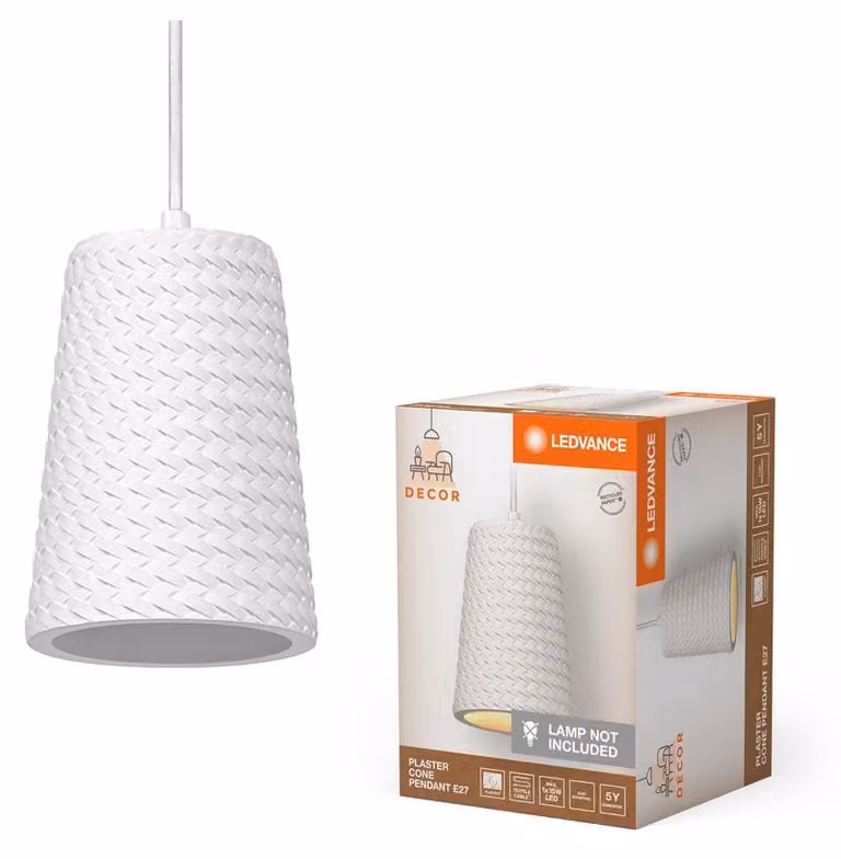 Ledvance Lampada a sospensione E27, con paralume a cono, colore bianco