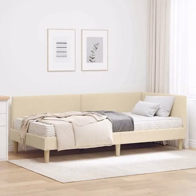 Letto angolare moderno vidaXL con struttura imbottita e 2 materassi beige L/P/H: 204 x 90 x 72 cm
