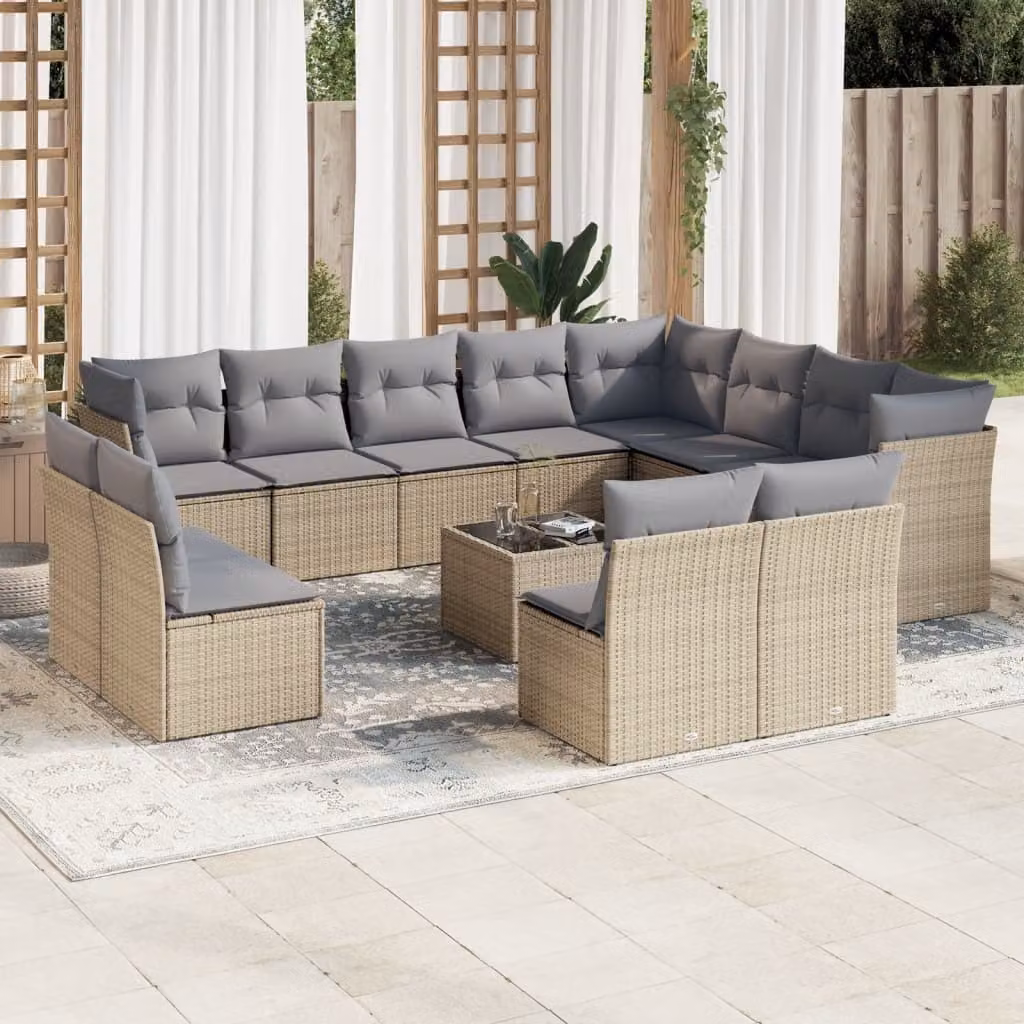 Maison Exclusive - Set di divani da giardino 13 pezzi con cuscini in polyrattan beige