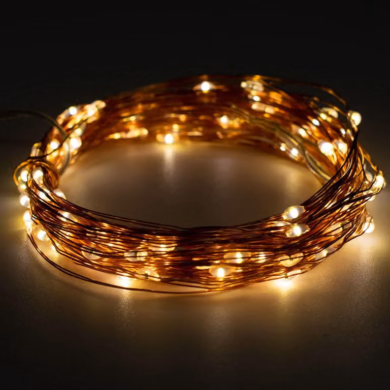 Set di 2 catene luminose a LED, lunghezza 15 metri, luce bianco caldo, con telecomando, 10 modalità