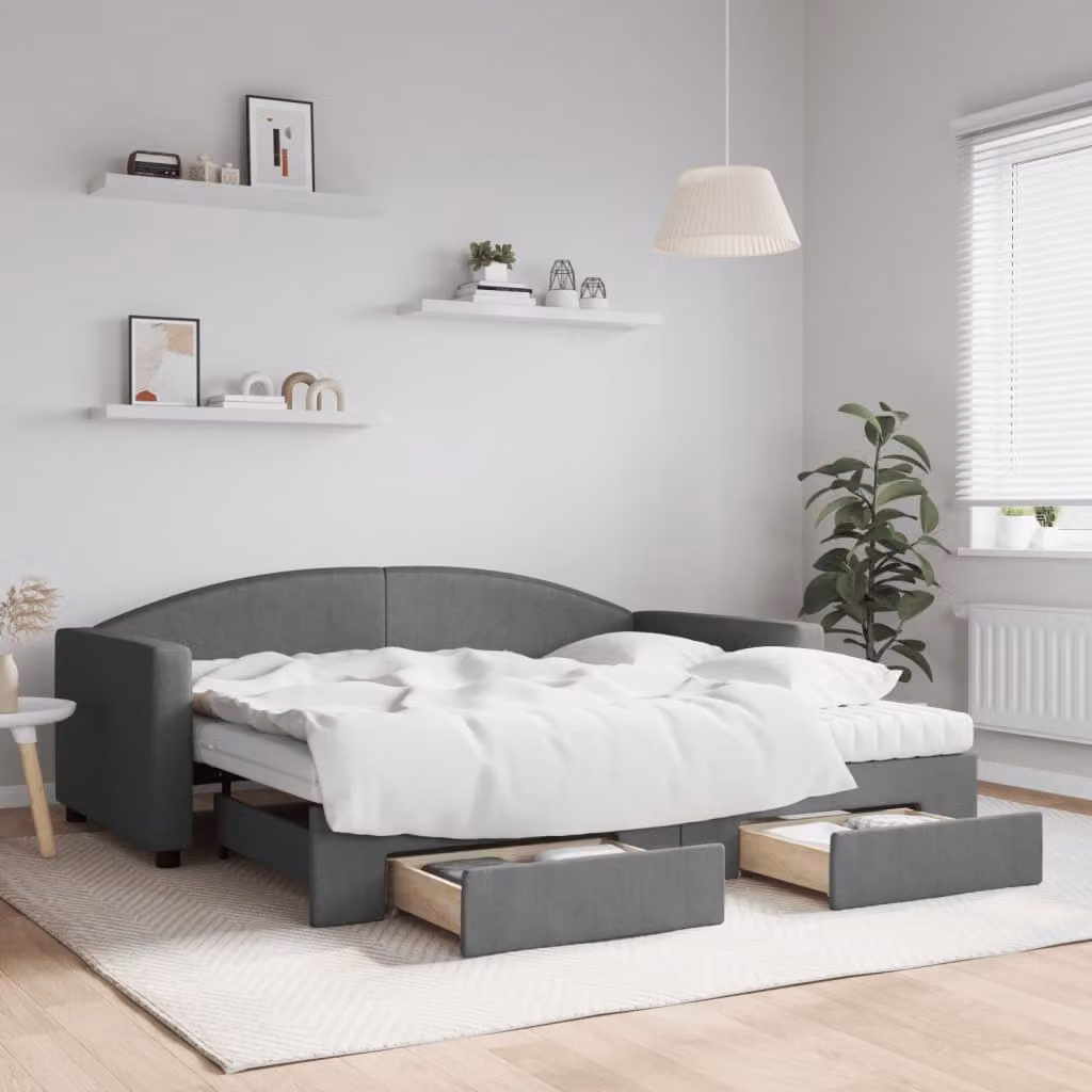 Maison Exclusive - Divano letto estraibile con cassetti, grigio scuro, 90x190 cm, tessuto