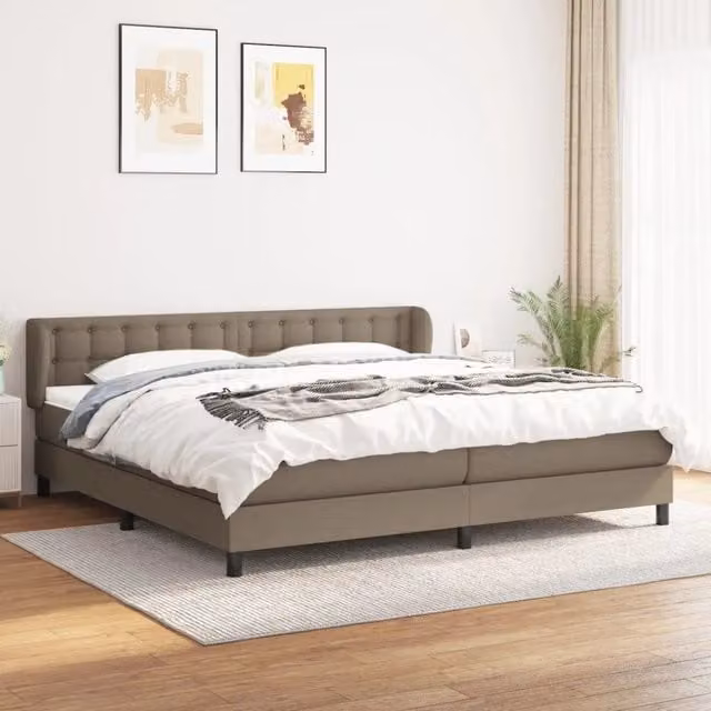 Letto Ibrido vidaXL con Giroletto a Molle e Materasso in Tessuto Beige e Bianco L/P: 200 x 200 cm