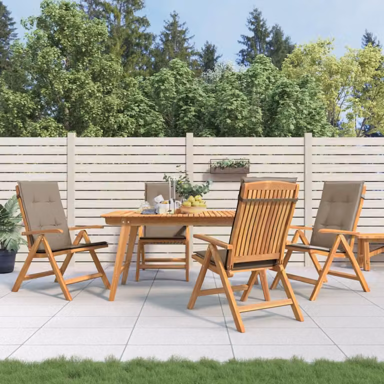 Set di 4 sedie pieghevoli reclinabili con cuscini vidaXL in legno di teak marrone e beige