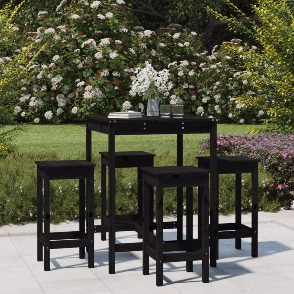 Maison Exclusive - Set Bar da Giardino 5 pz Nero in Legno Massello di Pino