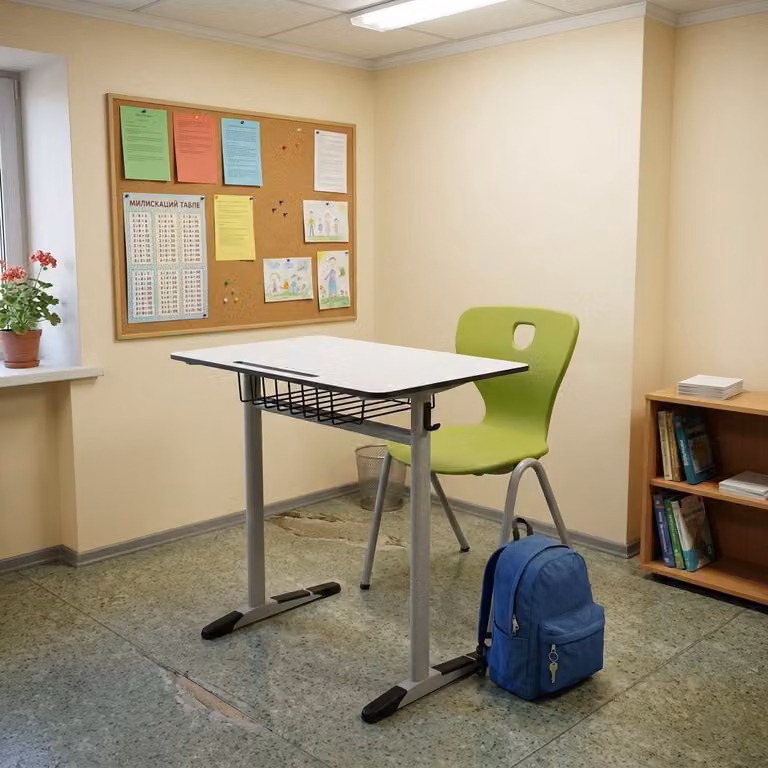 Set scolastico moderno ed ergonomico, grigio: banco scolastico e sedia Grun, tavolo singolo