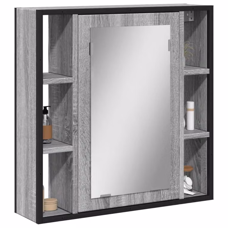 Specchio da bagno mobile vidaXL in legno multistrato Grigio Sonoma, L: 60 cm, H: 60 cm, P: 16 cm