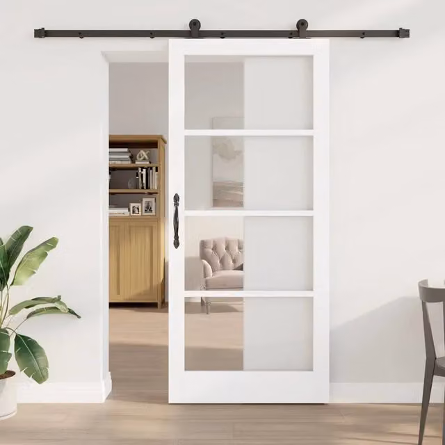 Porta scorrevole ORKDAL vidaXL in legno di pino e vetro, Bianco, L: 93 cm, H: 211 cm