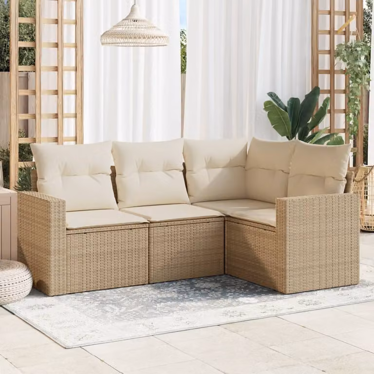 vidaXL Set Divano da Giardino a L con Cuscini Beige e Struttura in Metallo e Polyrattan