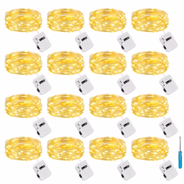 Mini catena luminosa, 2 metri, 20 LED, alimentata a batteria, impermeabile, luce bianco caldo