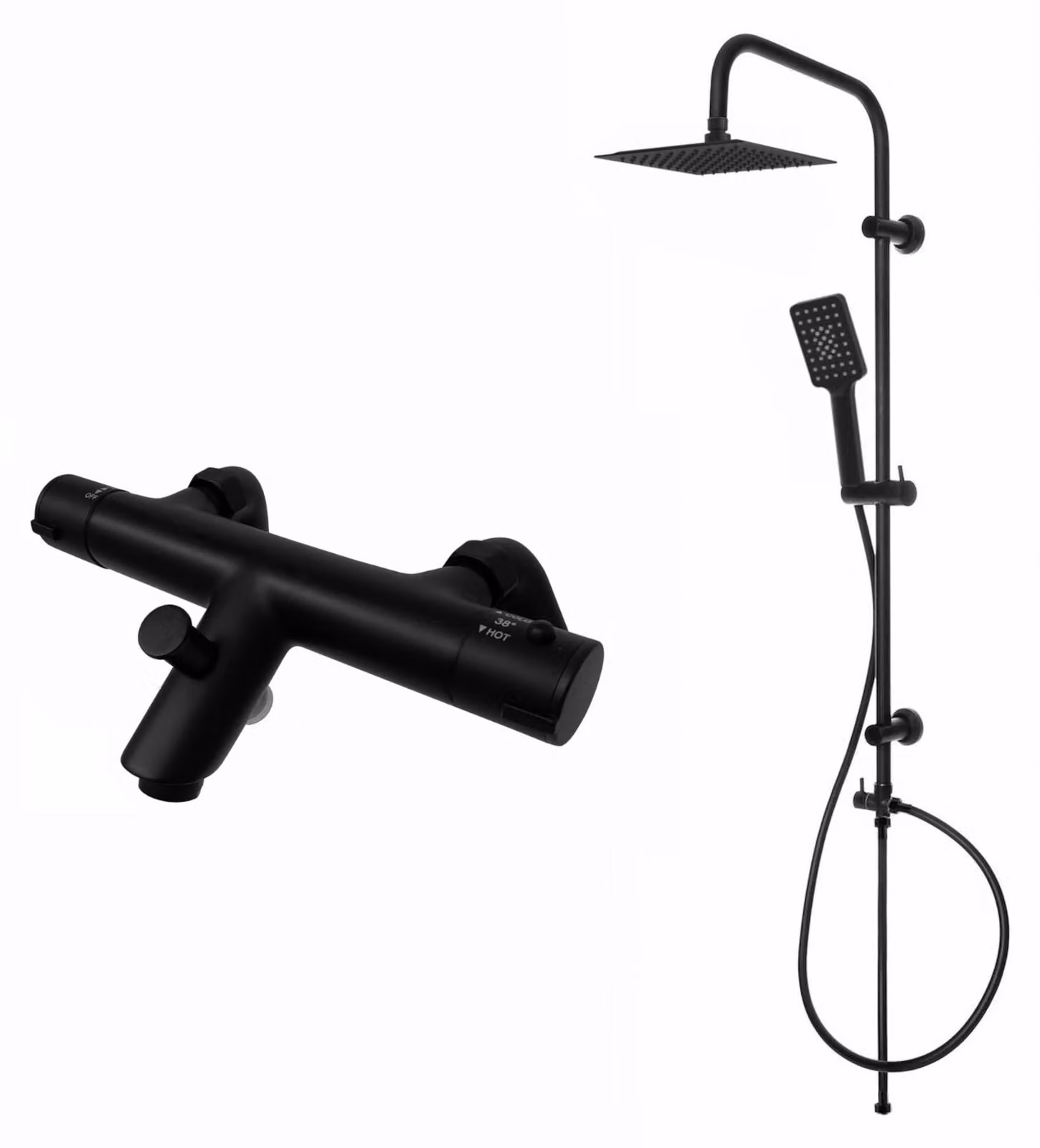Termostato per rubinetto da bagno e doccia, con barra porta-doccia, soffione da 200 mm, doccetta manuale, colore nero