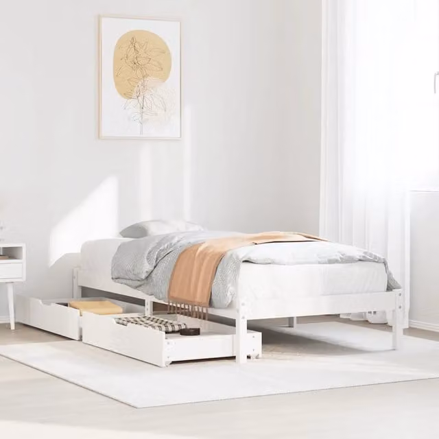 Letto con cassetti in legno massello di pino bianco stile rustico vidaXL L/P: 100 x 200 cm