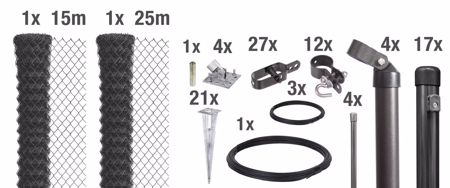 Alberts 631444 Recinzione in rete metallica come set completo di recinzione, con manicotto a terra carrabile, antracite metallizzato, altezza 150 cm, lunghezza 40 m