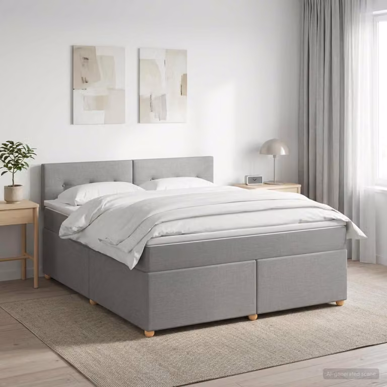 Letto box spring vidaXL con materasso a molle insacchettate e illuminazione sottostante, Grigio Chiaro, L: 140 cm, P: 190 cm, H: 100,5 cm