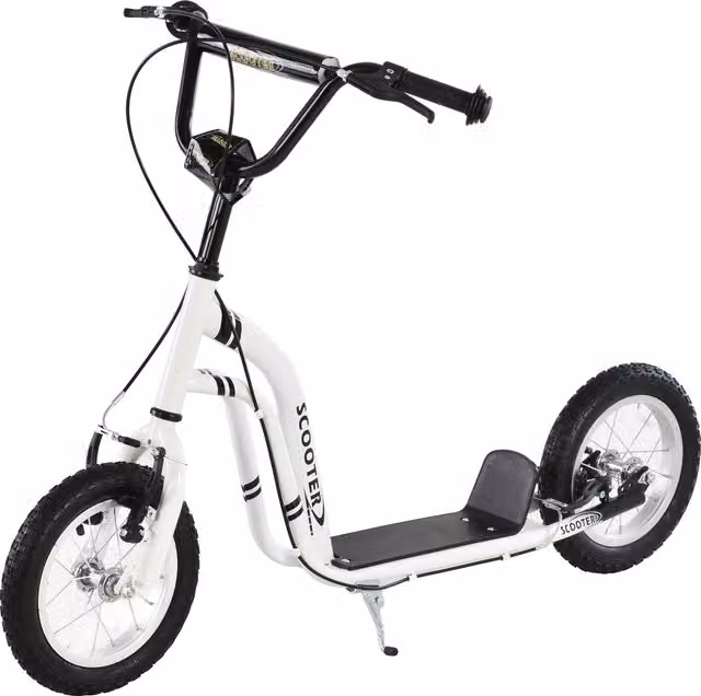 Monopattino per bambini HOMCOM con altezza regolabile, freni doppi e pneumatici gonfiabili in alluminio, colore bianco – 1