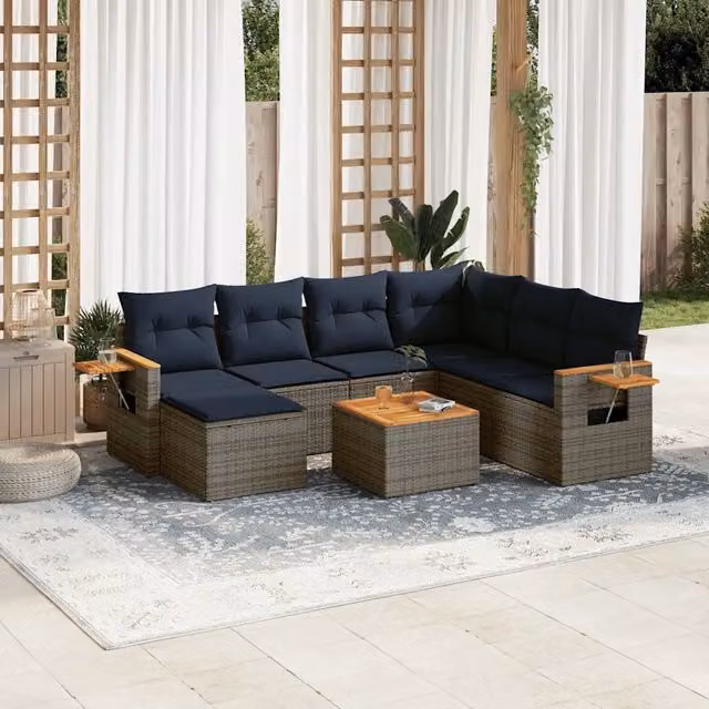 Set Divani da Giardino 8 pz con Cuscini Grigio in Polyrattan 3227055