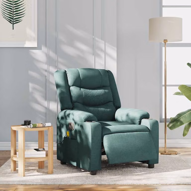 vidaXL Poltrona Massaggiante Reclinabile Elettrica Verde Scuro Tessuto