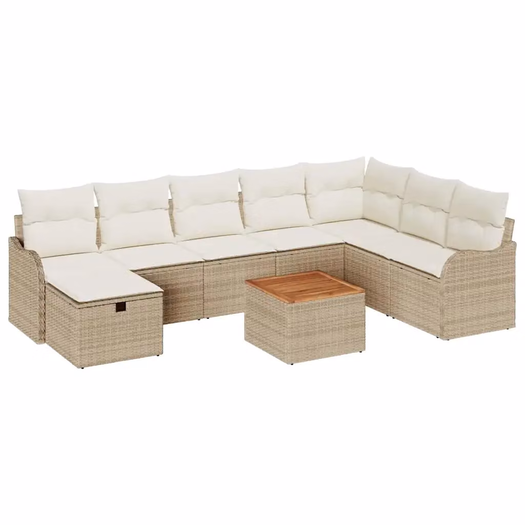 vidaXL Set Divano da Giardino a L in Polyrattan Beige con Cuscini e Tavolino – 2