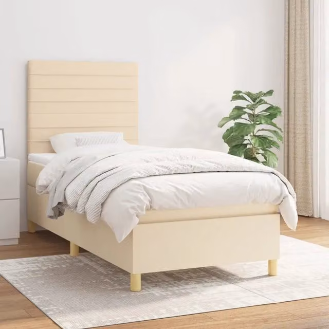 Letto Ibrido con Giroletto a Molle e Materasso vidaXL in Tessuto Beige e Bianco L/P/H: 200 x 100 x 128 cm
