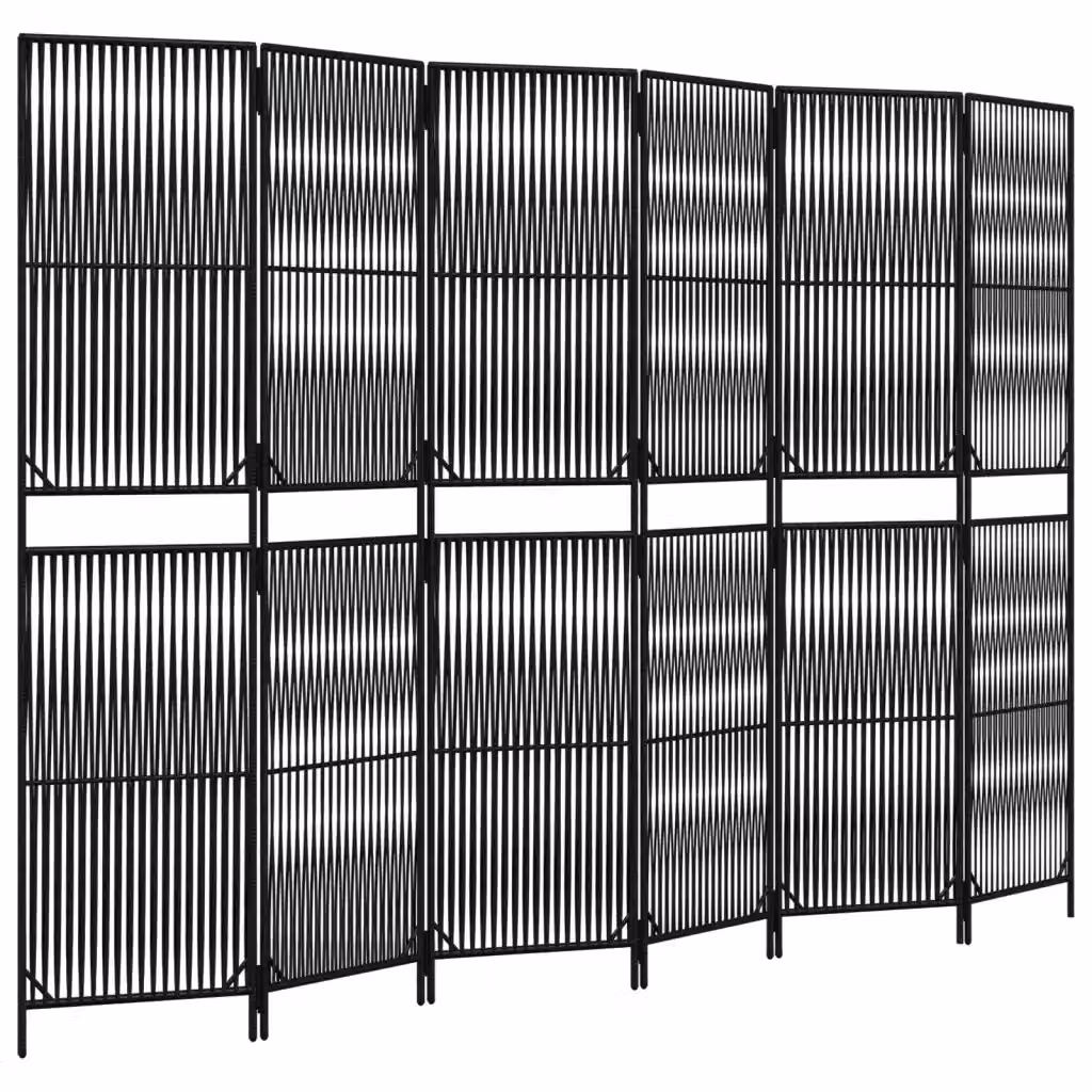 Divisorio per ambienti vidaXL a 6 pannelli in polyrattan nero – 2