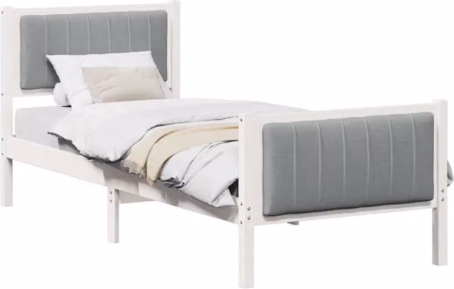 Letto singolo moderno Design In in legno di pino e tessuto bianco e grigio, L/P/H: 200 x 80 x 85,5 cm – 1