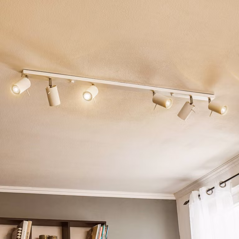 Faretto da soffitto Round, bianco, 6 luci lineari Round SOLLUX LIGHTING, dimmerabile, Bianco / Opale, Soggiorno / Sala da pranzo, Metallo, Moderno