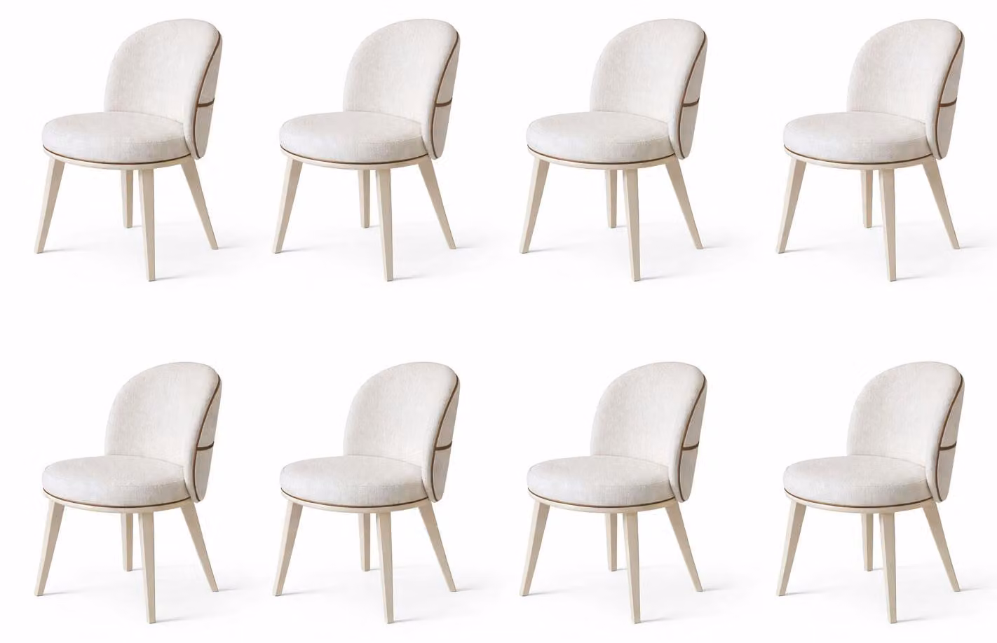 Set di sedie bianche, composto da 8 sedie, ideali per la sala da pranzo. Sedie imbottite con rivestimento morbido, perfette per l'arredamento della sala da pranzo