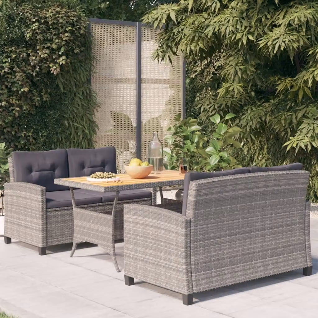 The Living Store Set da pranzo da giardino in 3 pezzi con cuscini grigi in poly rattan