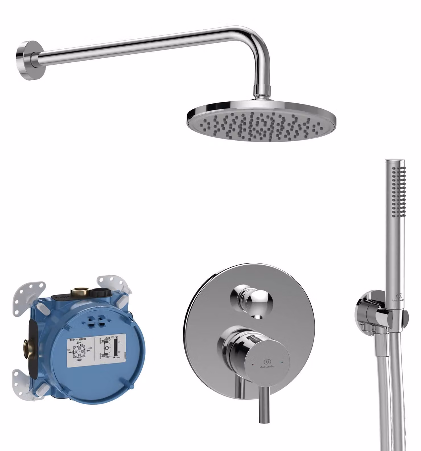 Kit completo per rubinetteria da bagno Ceraline: miscelatore, EASY-Box, soffione a mano, finitura cromata