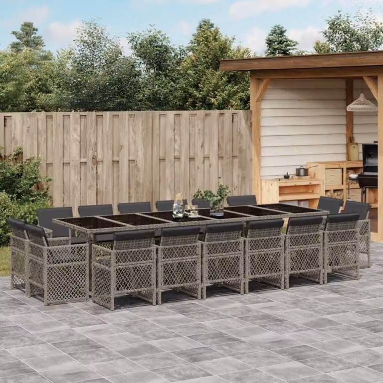 Maison Exclusive - Set da Pranzo da Giardino 17pz con Cuscini Grigio in Polyrattan