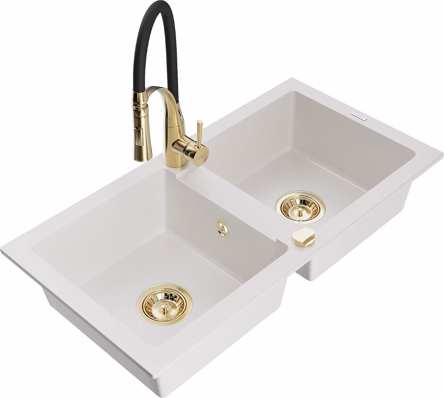 Mexen Mario lavello in granito a 2 vasche con rubinetto da cucina Aster, bianco - 6504-20-73450-57-G