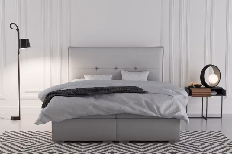 Boxspring Bett Hotel Doppel Textil Grau Luxus Betten Polster Bettkasten Funktion