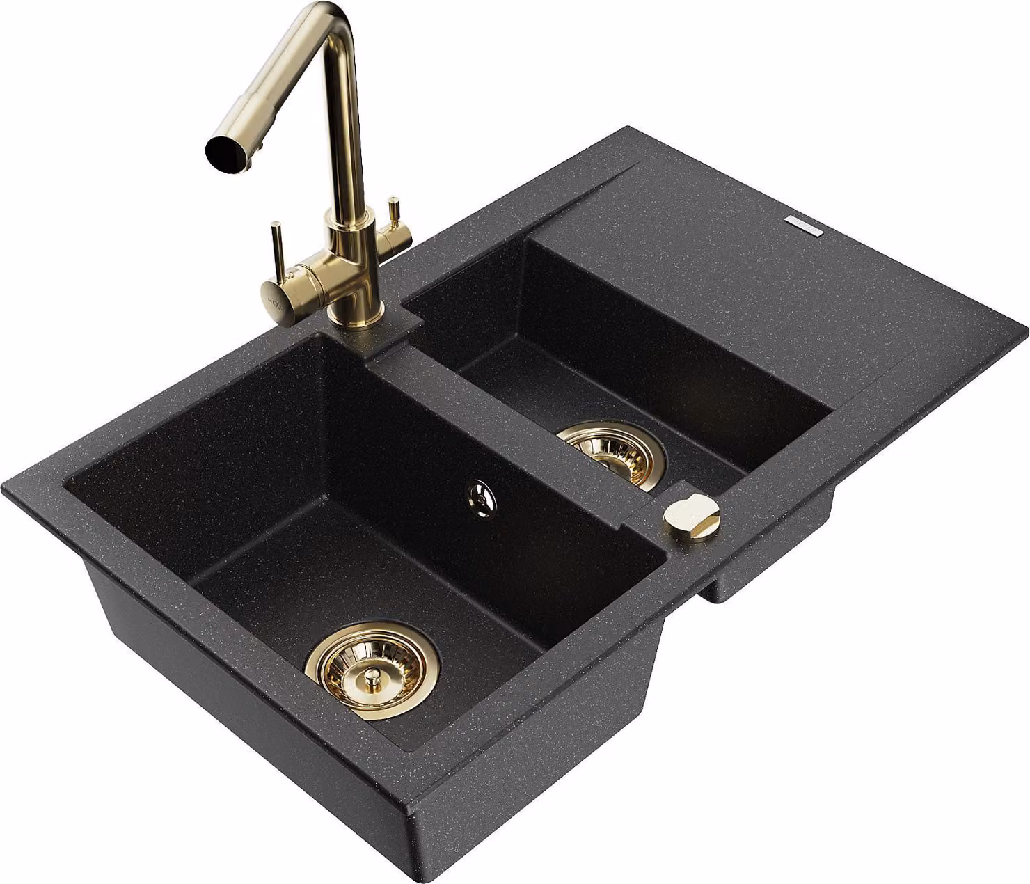 Mexen Gaspar lavello in granito 1,5 vasche con scolapiatti e rubinetto da cucina Duero, nero/argento - 6507-73-671600-50
