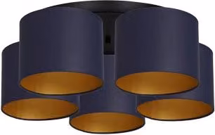 Plafoniera Luminex Arden nera con 5 luci E27, finitura blu e interno oro, dimmabile