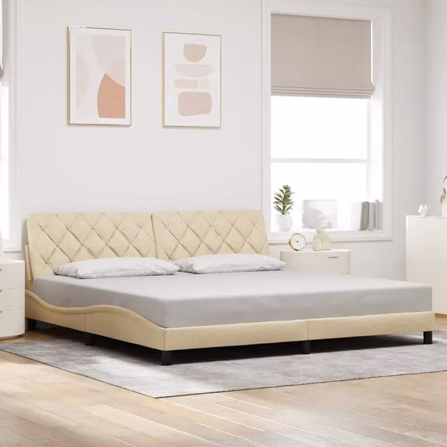Giroletto vidaXL in tessuto beige senza materasso con doghe in legno L/P: 200 x 200 cm