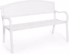 Panchina da giardino Yes Everyday in acciaio con schienale e braccioli, colore bianco, stile shabby chic