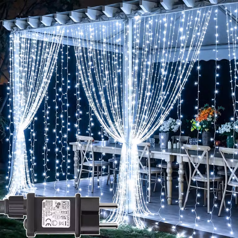Tenda luminosa natalizia - Larghezza 6 metri, altezza 3 metri - 600 LED, luce bianca calda