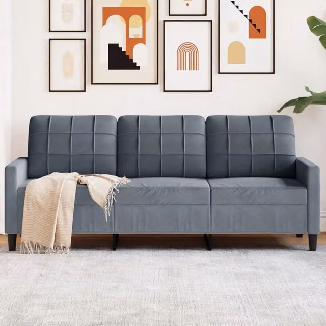 Divano a 3 posti moderno vidaXL in velluto grigio con struttura in metallo L: 197 cm, P: 80 cm, H: 77 cm – 1