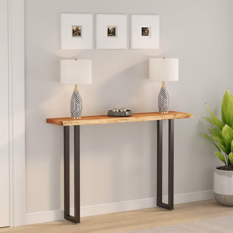 Piano Tavolo Rettangolare in Legno di Acacia con Bordi Vivi Marrone vidaXL L: 140 cm, P: 30 cm, H: 3,8 cm