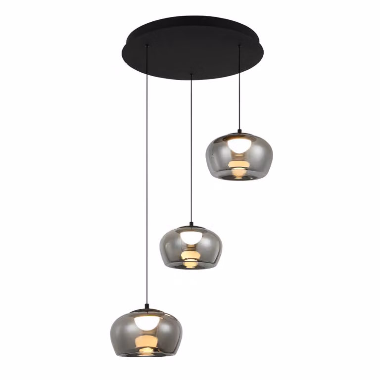 Viokef Lampada a sospensione Nadia, Alluminio / Grigio / Zincato, Soggiorno / Sala da pranzo, Vetro, Lampada a sospensione