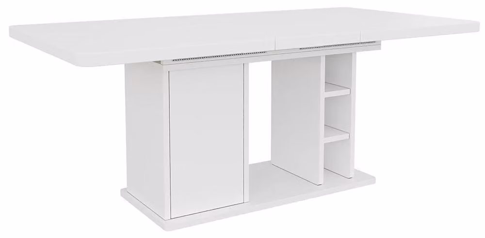 Tavolo da pranzo allungabile - Adatto per 6-8 persone - 140/180 x 80 cm - Design scandinavo - MDF - Contenitore integrato - Bianco