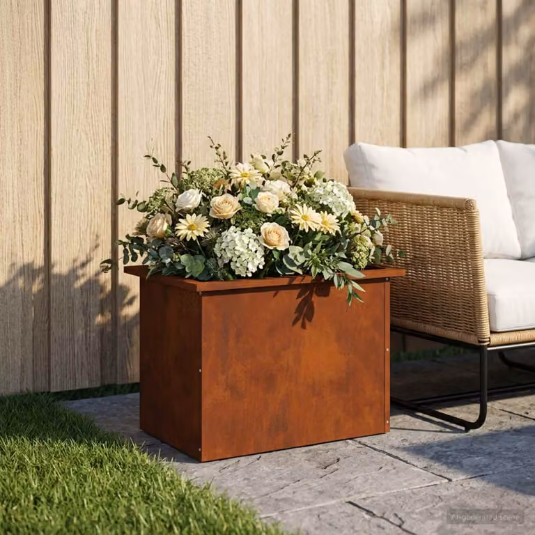 Fioriera da giardino con LED vidaXL in acciaio, colore marrone, L: 60 cm, P: 40 cm, H: 40 cm