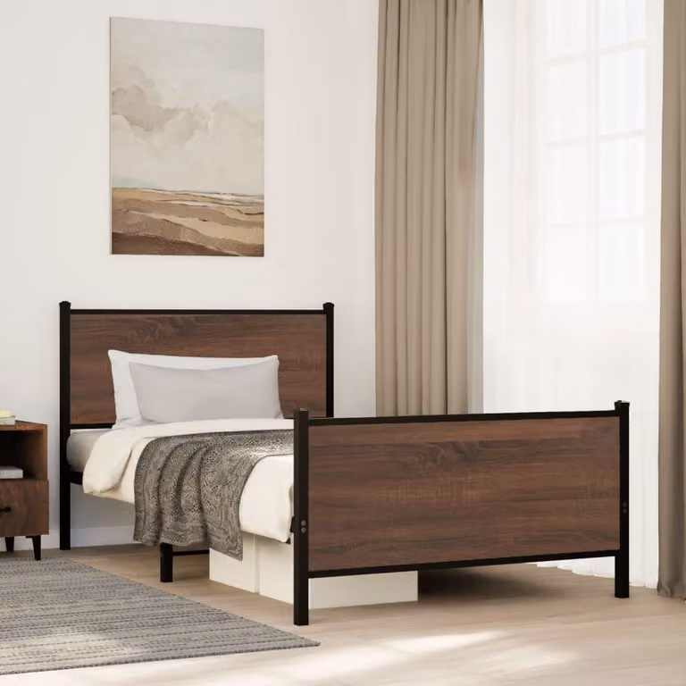 vidaXL Giroletto in metallo senza materasso, colore marrone, L/P/H: 100 x 200 x 91,5 cm