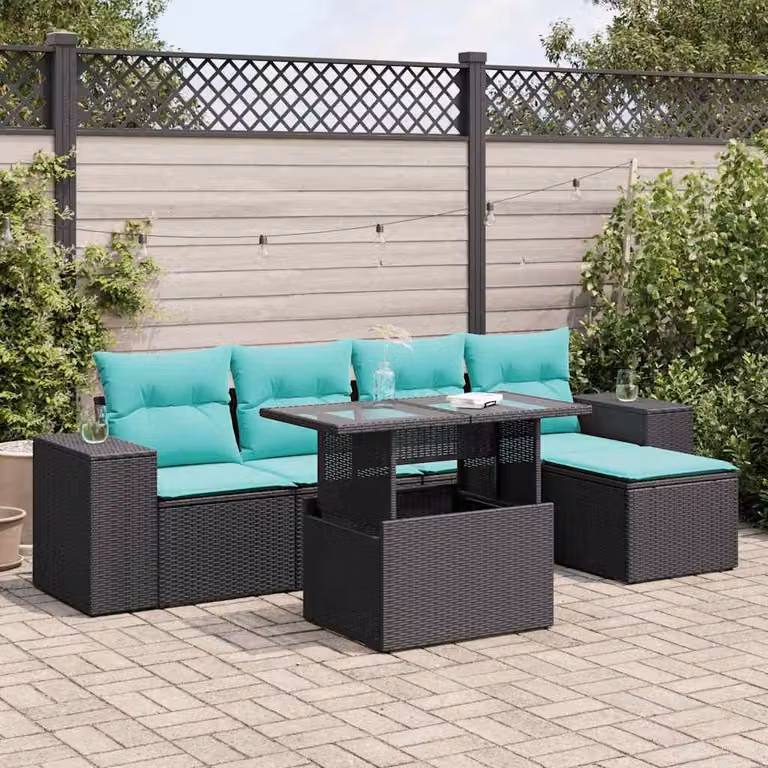 Maison Exclusive - Set Divano da Giardino 6 pz con Cuscini Nero Polyrattan Acacia